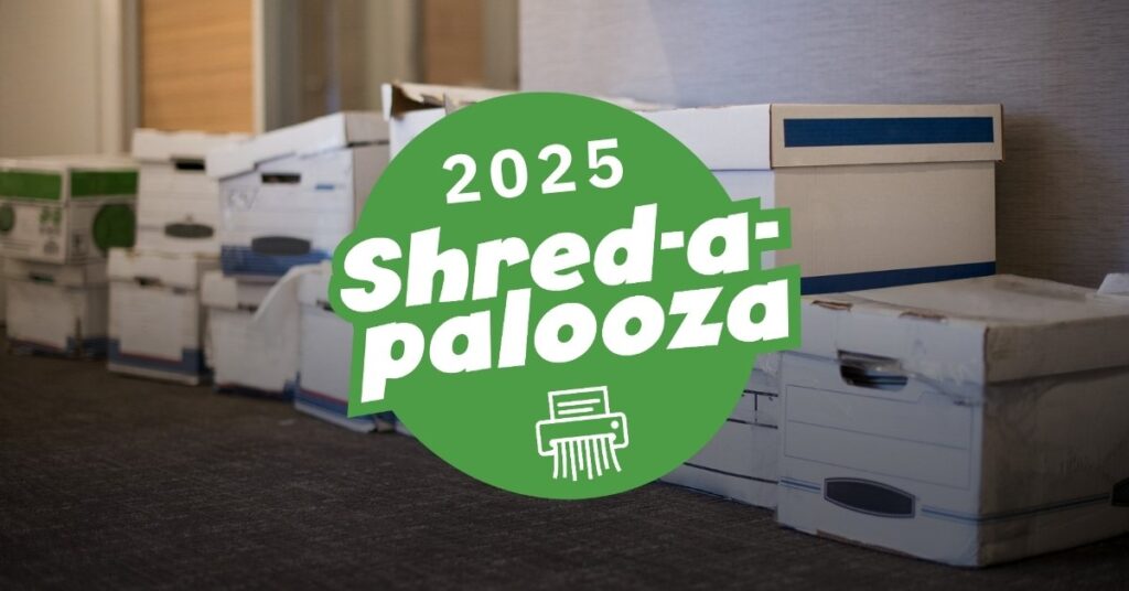 Image of document boxes and the 2025 Shed-a-palooza logo