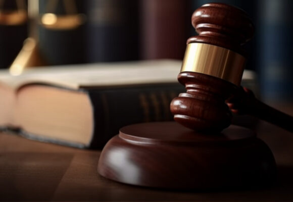 Image of a judges desk with gavel and book