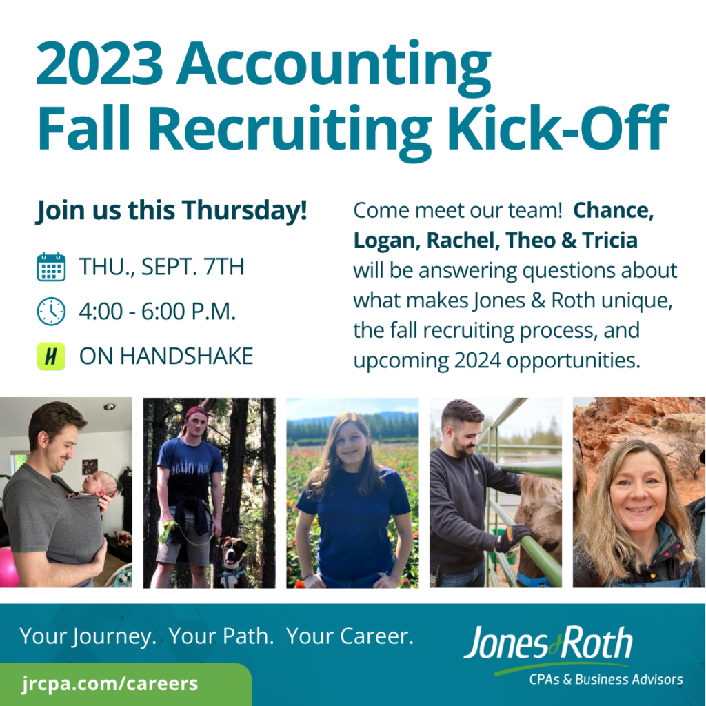 Image with information about 2023 Accounting Fall Recruiting Kick-Off
