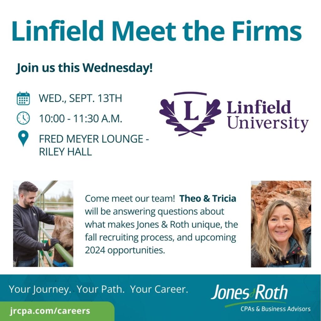 Image with information about Linfield University's Meet The Firms event