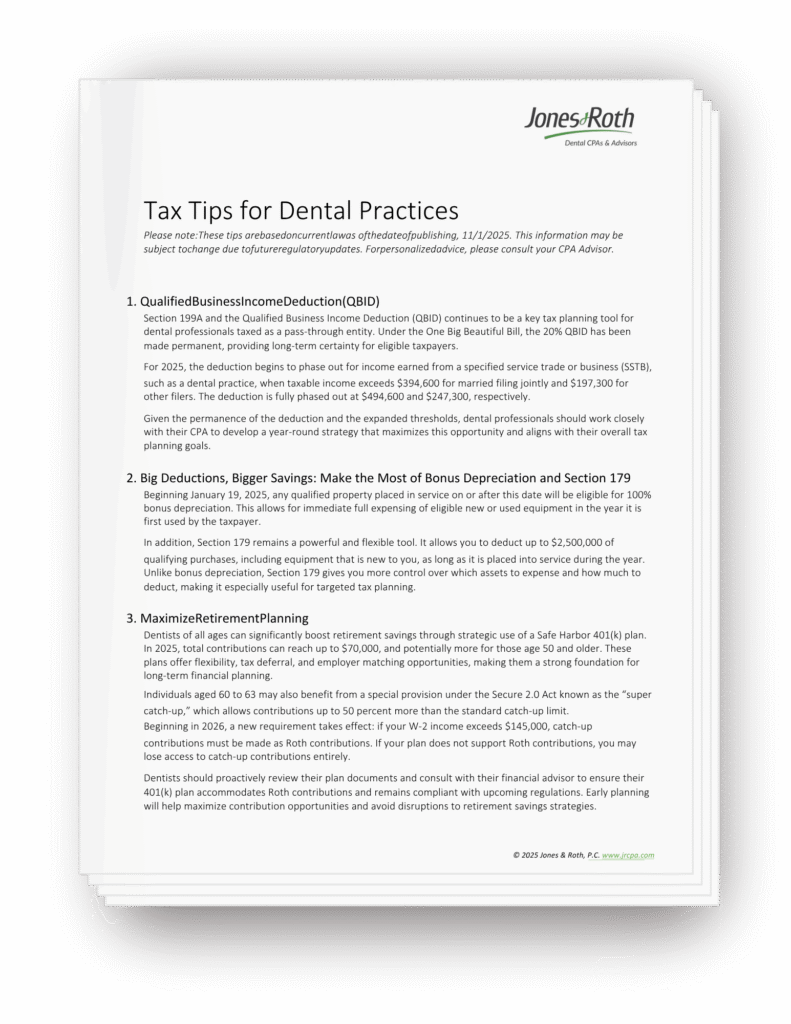 Image of Jones & Roth's 2025 Dental Tax Tips