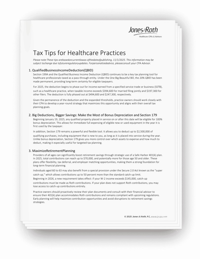 Image of Jones & Roth's 2025 Healthcare Tax Tips