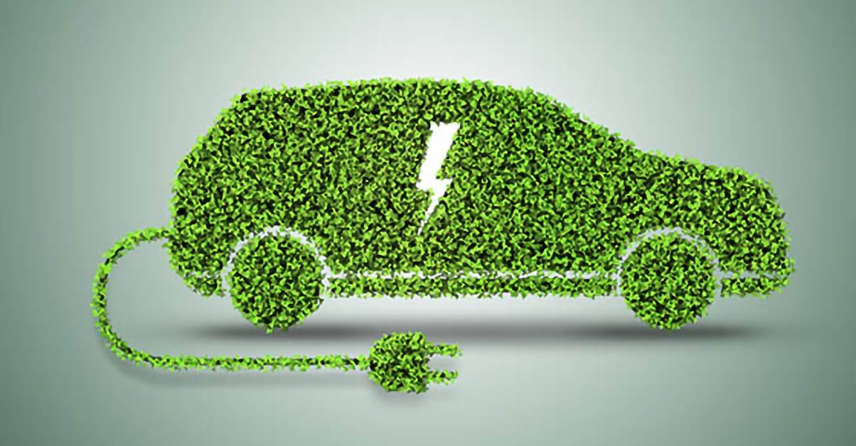 Image of an electric vehicle outline made of green leaves