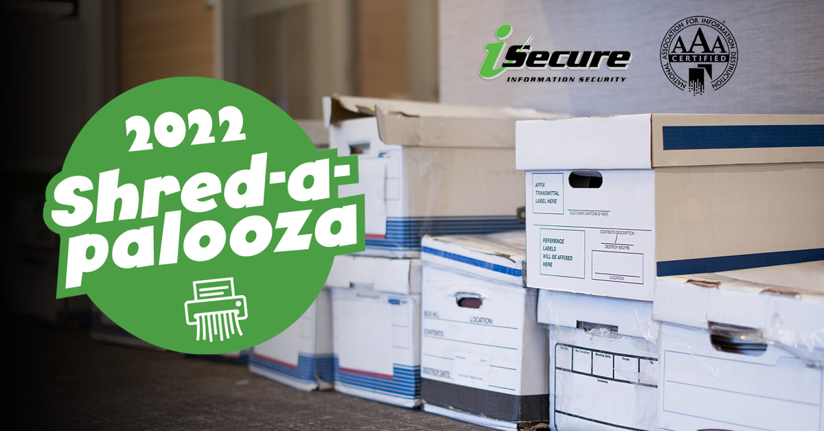 Image of office boxes and the Shred-a-palooza logo