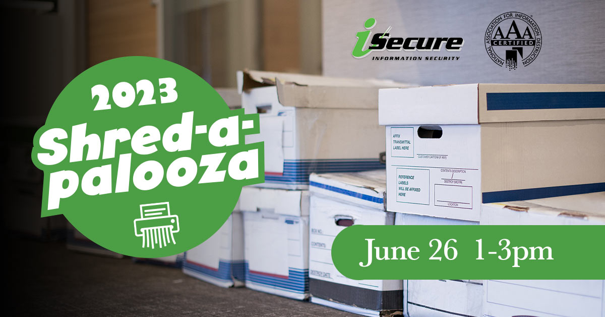 Image of office boxes and the Shred-a-palooza logo