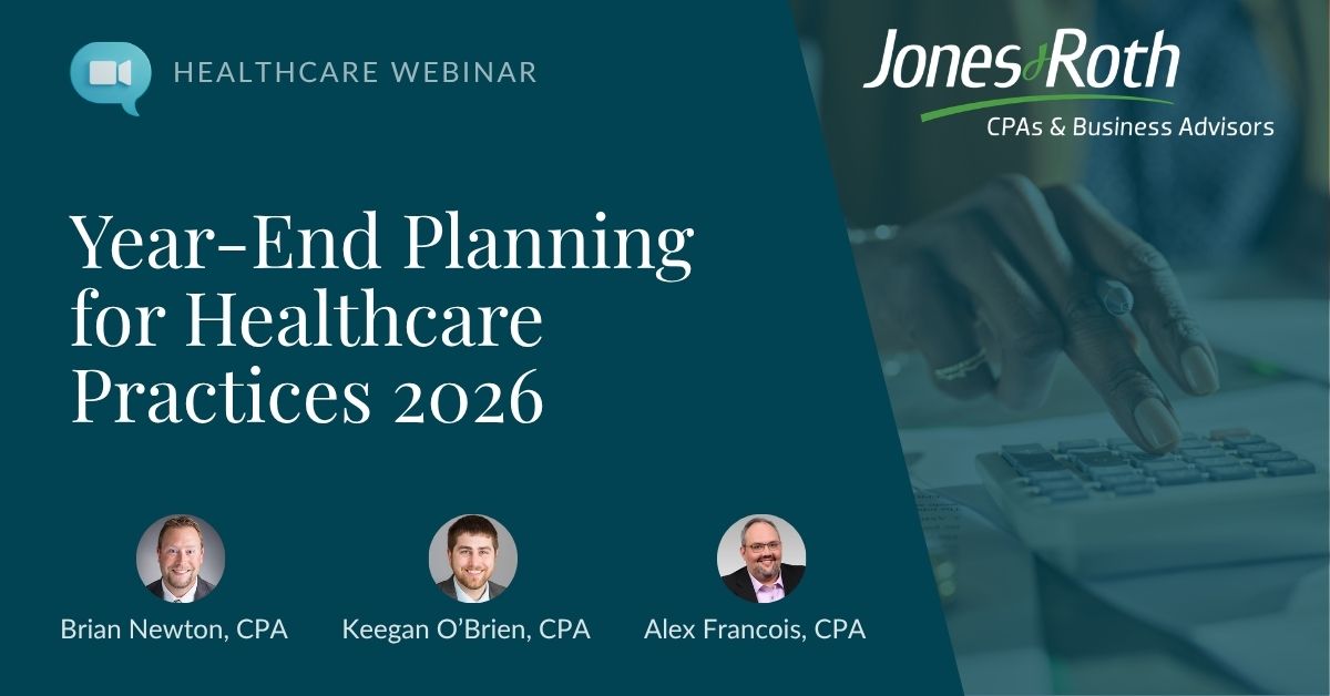 Image with info about the webinar "Year-End Planning for Healthcare Practices 2026"